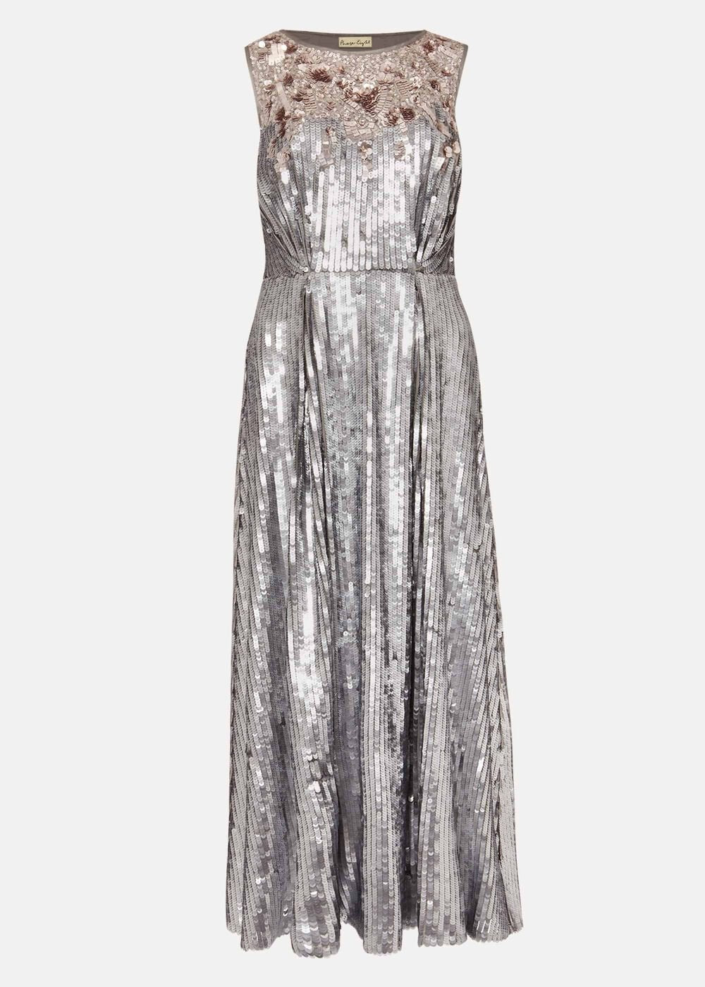 Lainey Shimmer Sequin Midi Dress - Silver