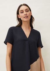 Doty Colourblock Linen-Blend Swing Dress - Navy/Stone