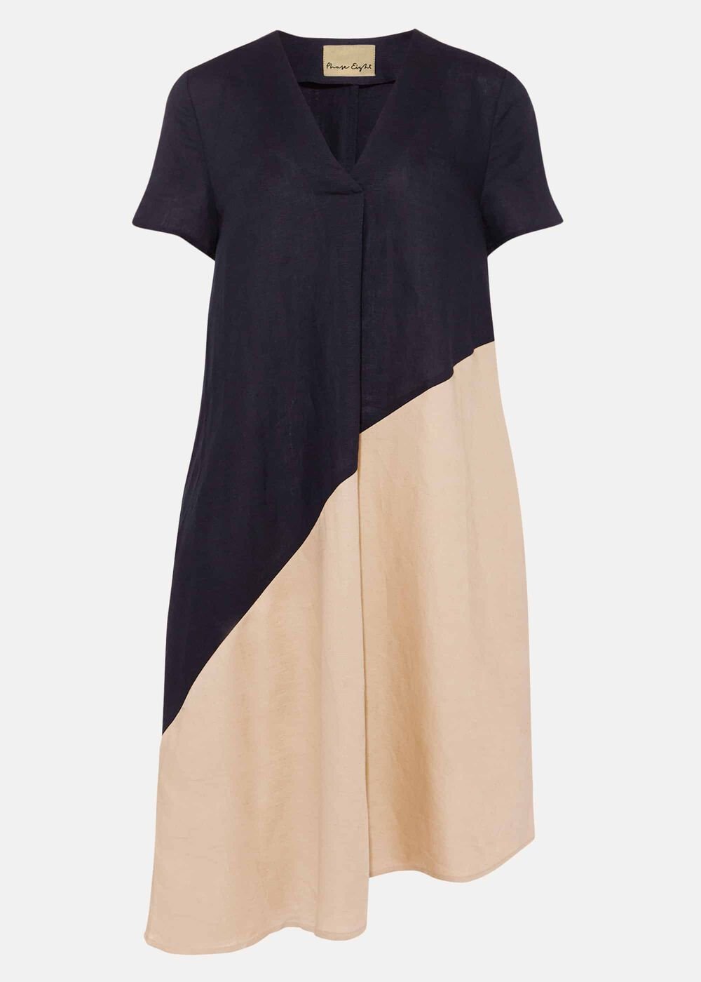 Doty Colourblock Linen-Blend Swing Dress - Navy/Stone