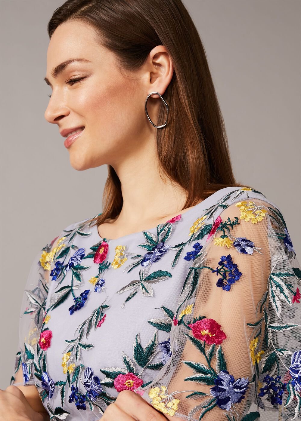 Lorie Floral Embroidered Dress - Lavender