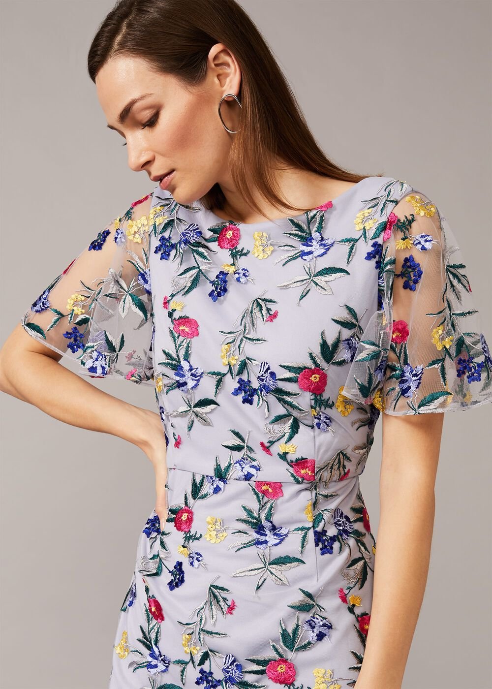 Lorie Floral Embroidered Dress - Lavender
