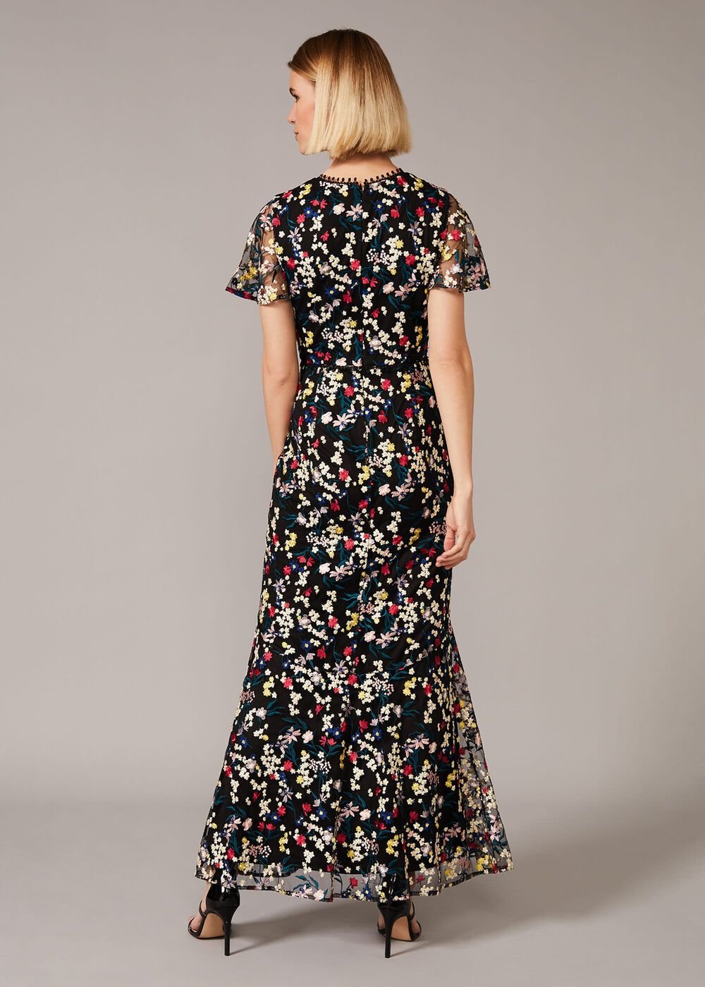 Daiva Embroidered Fishtail Dress - Black/Multi