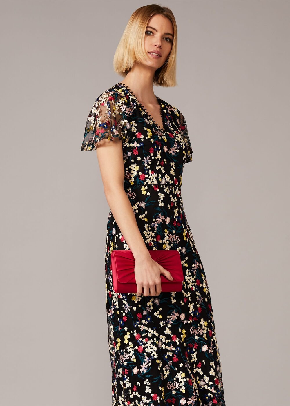 Daiva Embroidered Fishtail Dress - Black/Multi