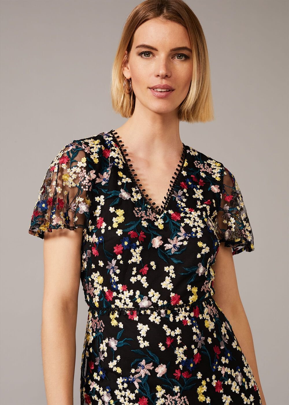 Daiva Embroidered Fishtail Dress - Black/Multi