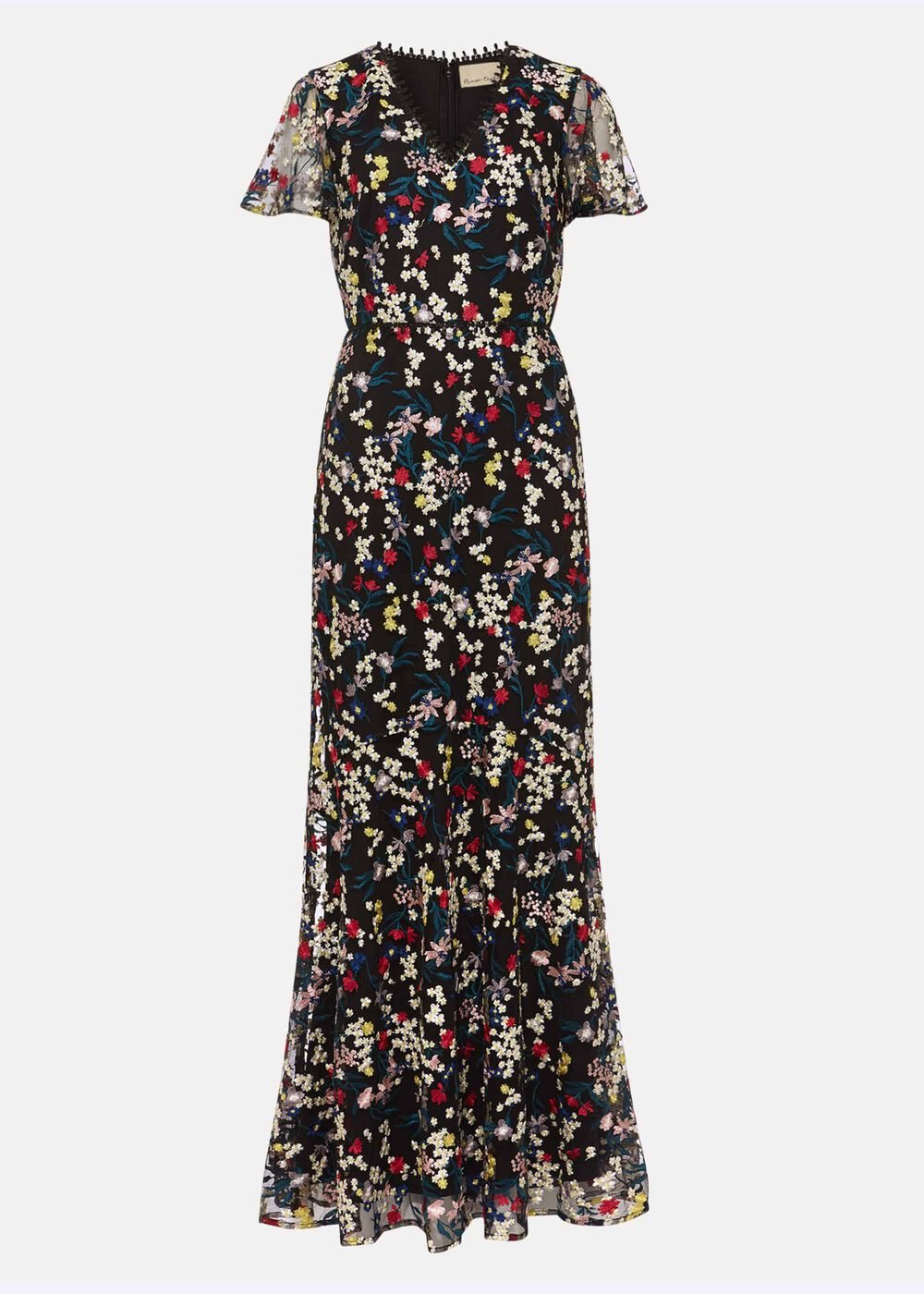 Daiva Embroidered Fishtail Dress - Black/Multi
