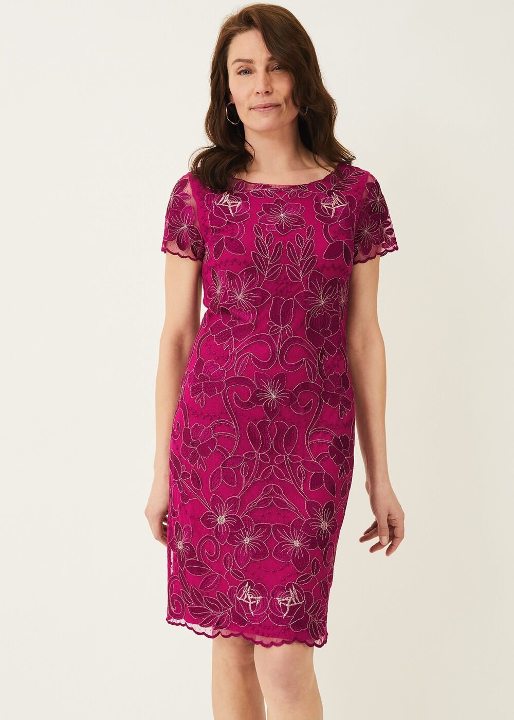 Nessa Embroidered Dress - Fuchsia