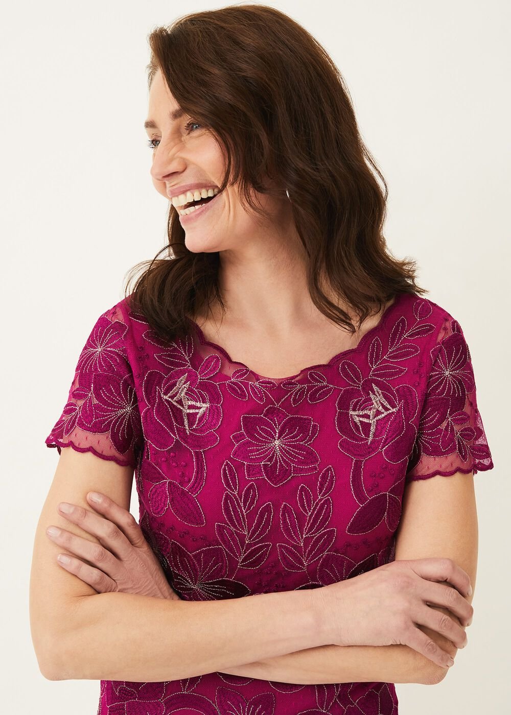 Nessa Embroidered Dress - Fuchsia