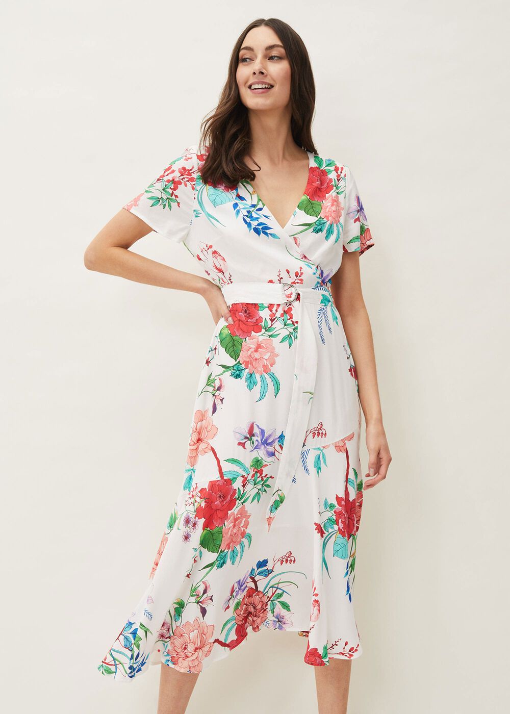 Evadine Floral Tea Dress - White Multi
