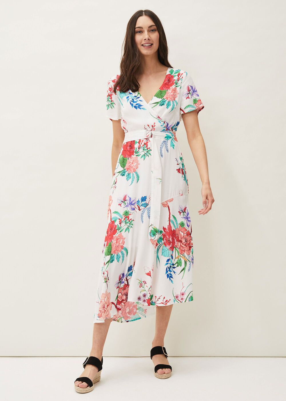 Evadine Floral Tea Dress - White Multi
