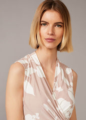 Rose Floral Placement Dress - Taupe/Ivory