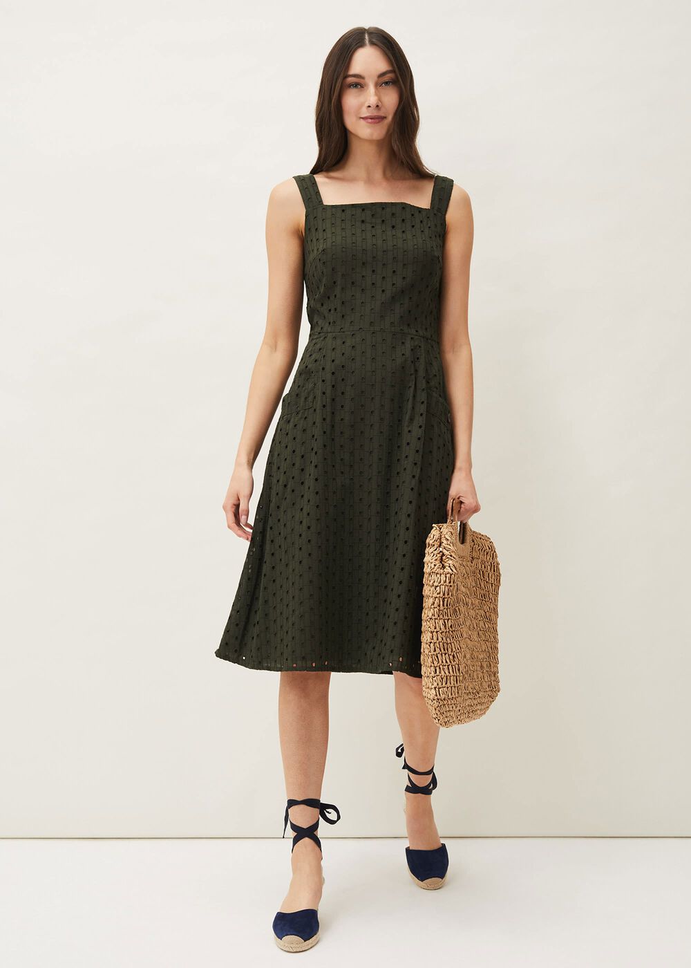 Olymea Broderie Dress - Khaki