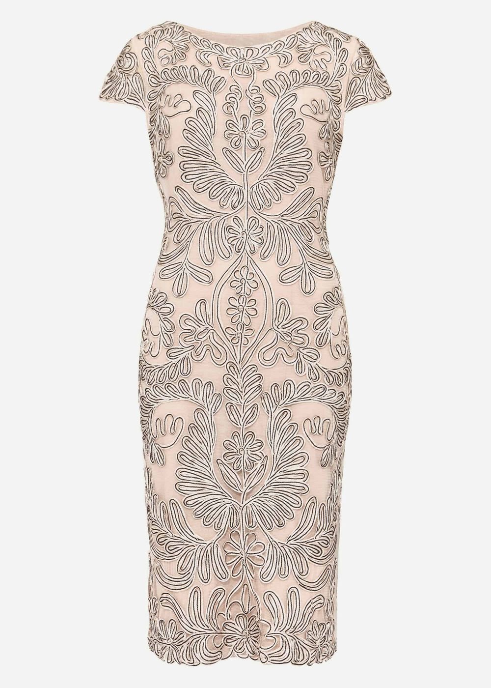 Genevieve Tapework Lace Dress - Oyster/Navy