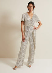 Alessandra Sequin Embellished Jumpsuit - Silver