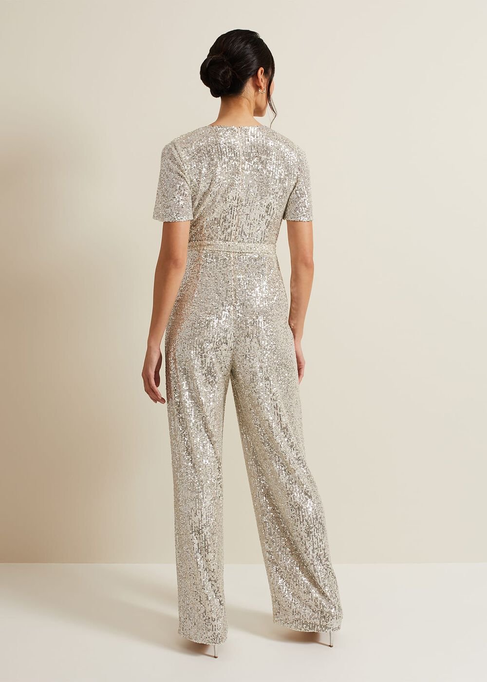 Alessandra Sequin Embellished Jumpsuit - Silver
