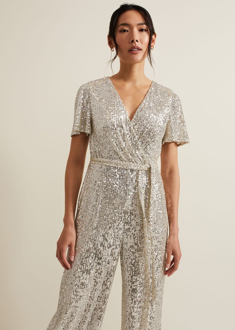 Alessandra Sequin Embellished Jumpsuit - Silver
