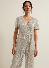 Alessandra Sequin Embellished Jumpsuit - Silver