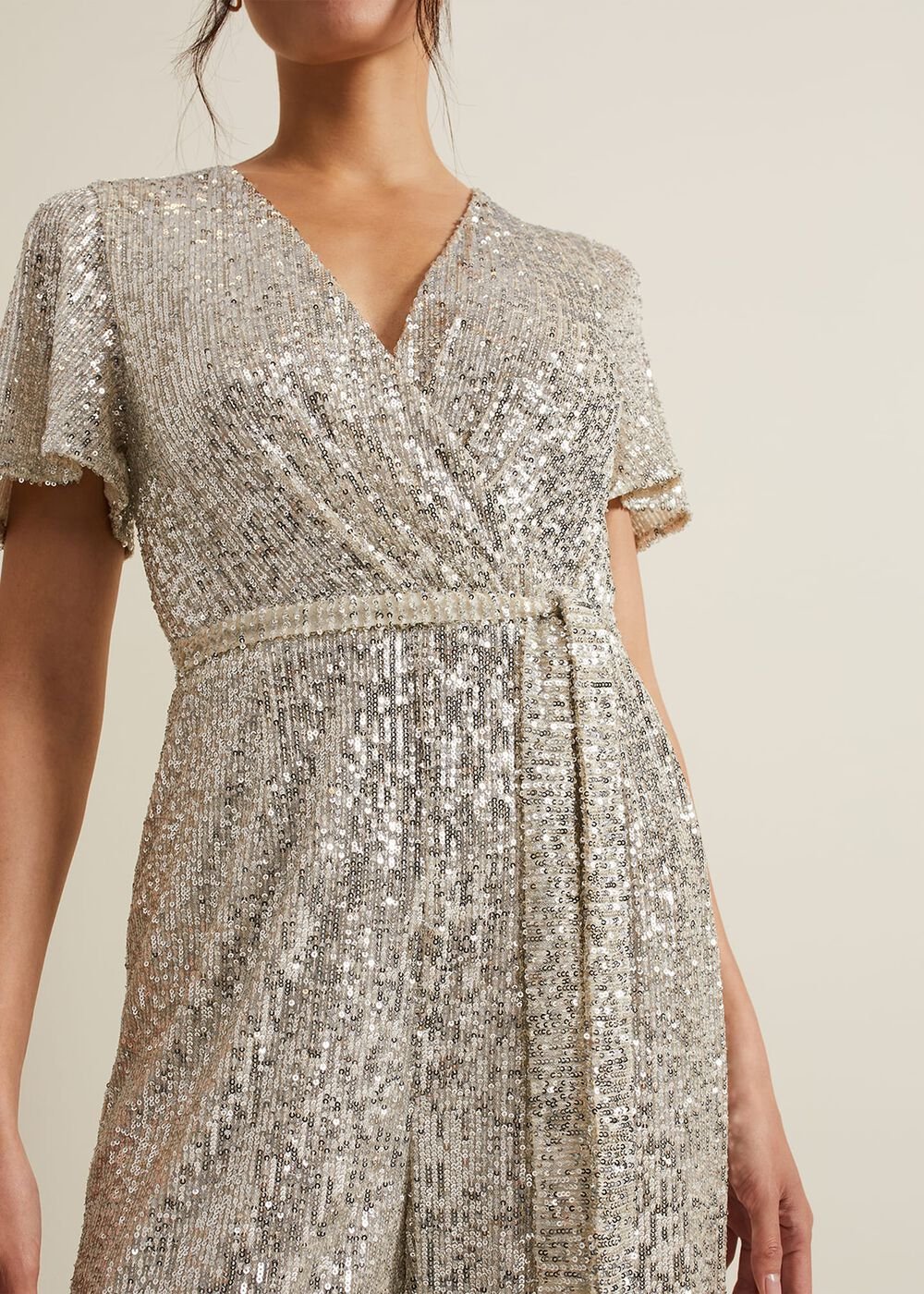 Alessandra Sequin Embellished Jumpsuit - Silver