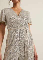 Alessandra Sequin Embellished Jumpsuit - Silver