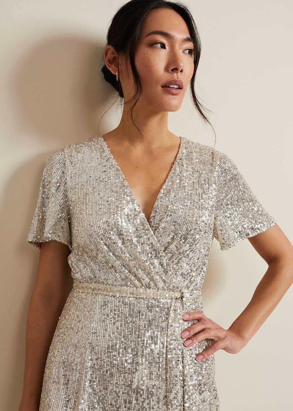 Alessandra Sequin Embellished Jumpsuit - Silver
