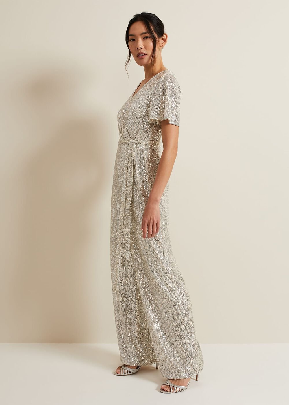 Alessandra Sequin Embellished Jumpsuit - Silver