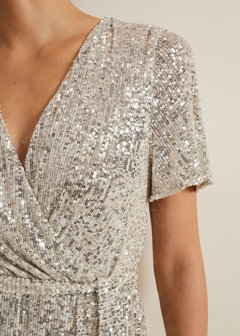 Alessandra Sequin Embellished Jumpsuit - Silver
