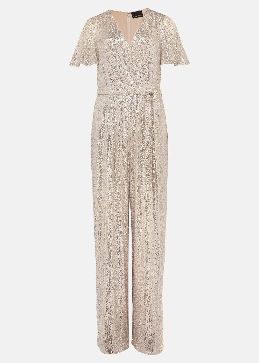 Alessandra Sequin Embellished Jumpsuit - Silver