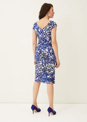Arielle Contrast Print Jersey Dress - Cerulean/Almond