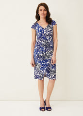 Arielle Contrast Print Jersey Dress - Cerulean/Almond