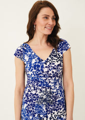 Arielle Contrast Print Jersey Dress - Cerulean/Almond