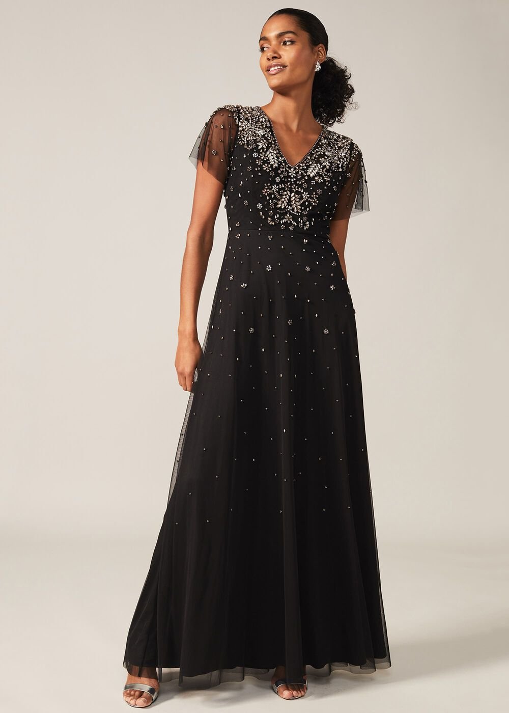 Pascale Jewelled Tulle Dress - Black