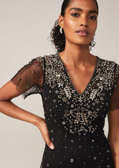 Pascale Jewelled Tulle Dress - Black