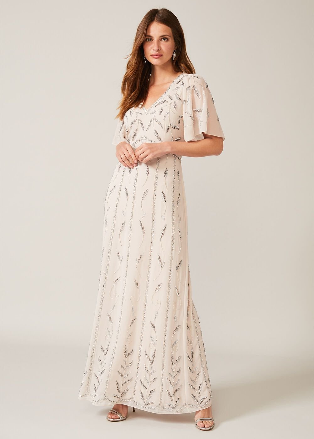 Meredith Embellished Leaf Dress - Pearl