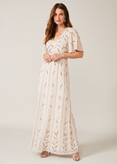 Meredith Embellished Leaf Dress - Pearl