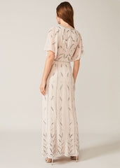 Meredith Embellished Leaf Dress - Pearl