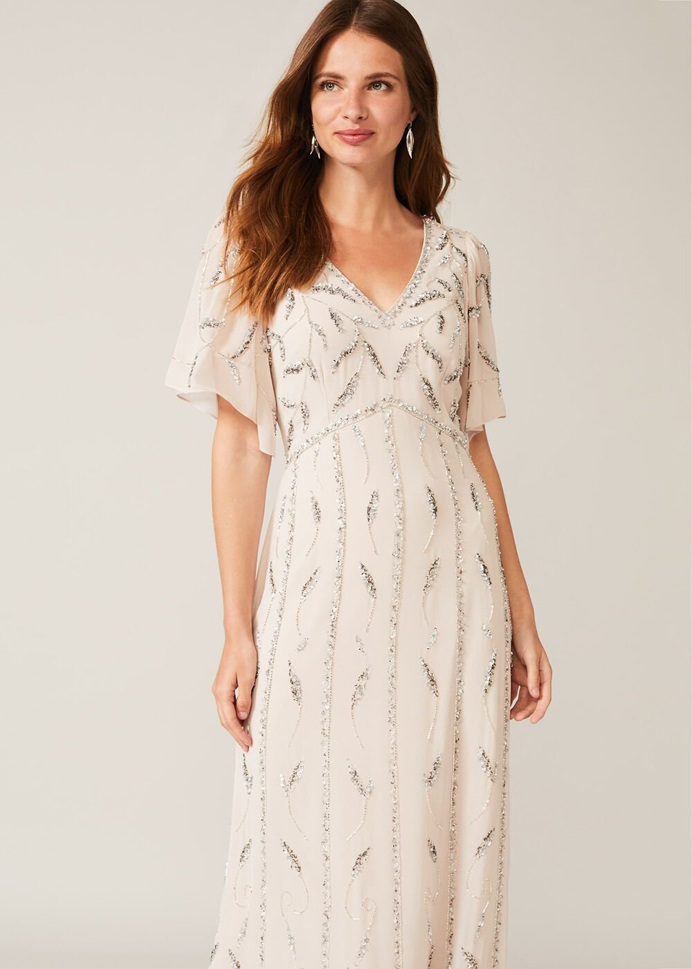 Meredith Embellished Leaf Dress - Pearl