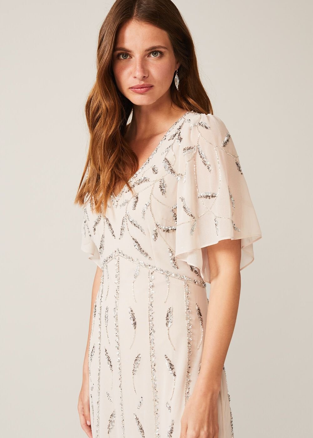 Meredith Embellished Leaf Dress - Pearl