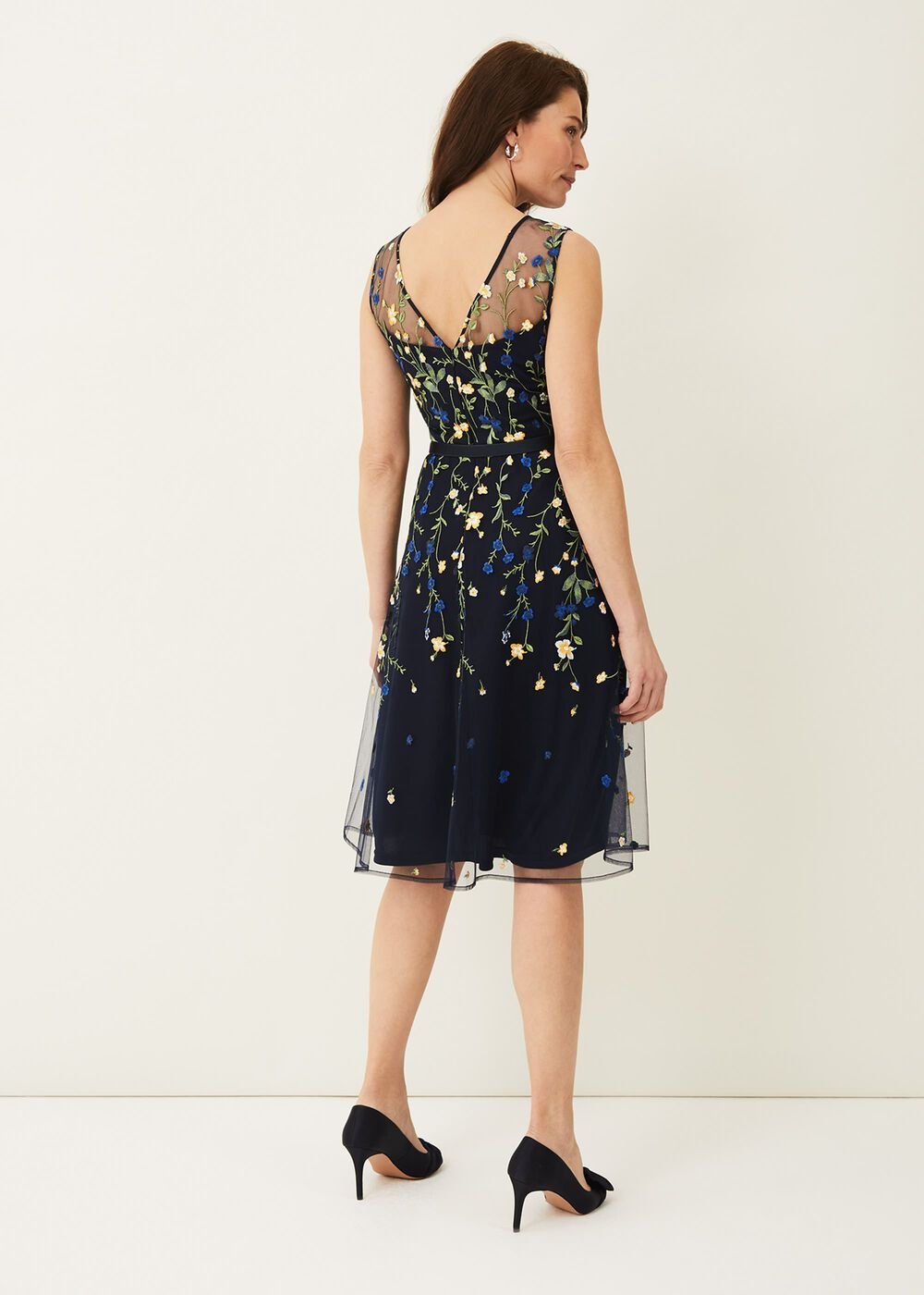 Esmeralda Embroidered Fit & Flare Dress - Navy/Multi