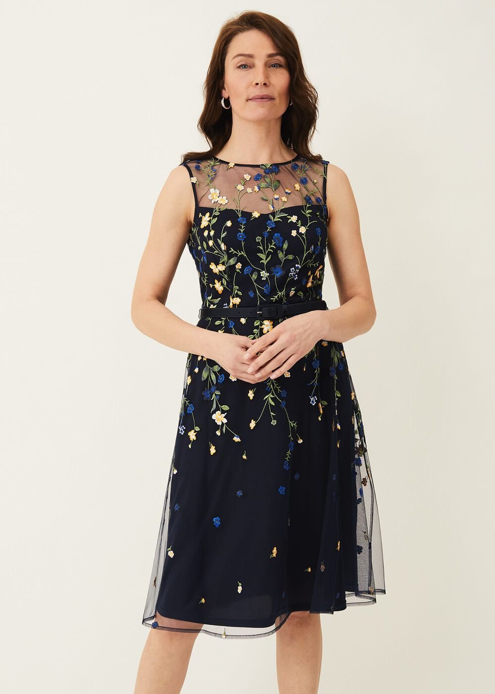Esmeralda Embroidered Fit & Flare Dress - Navy/Multi