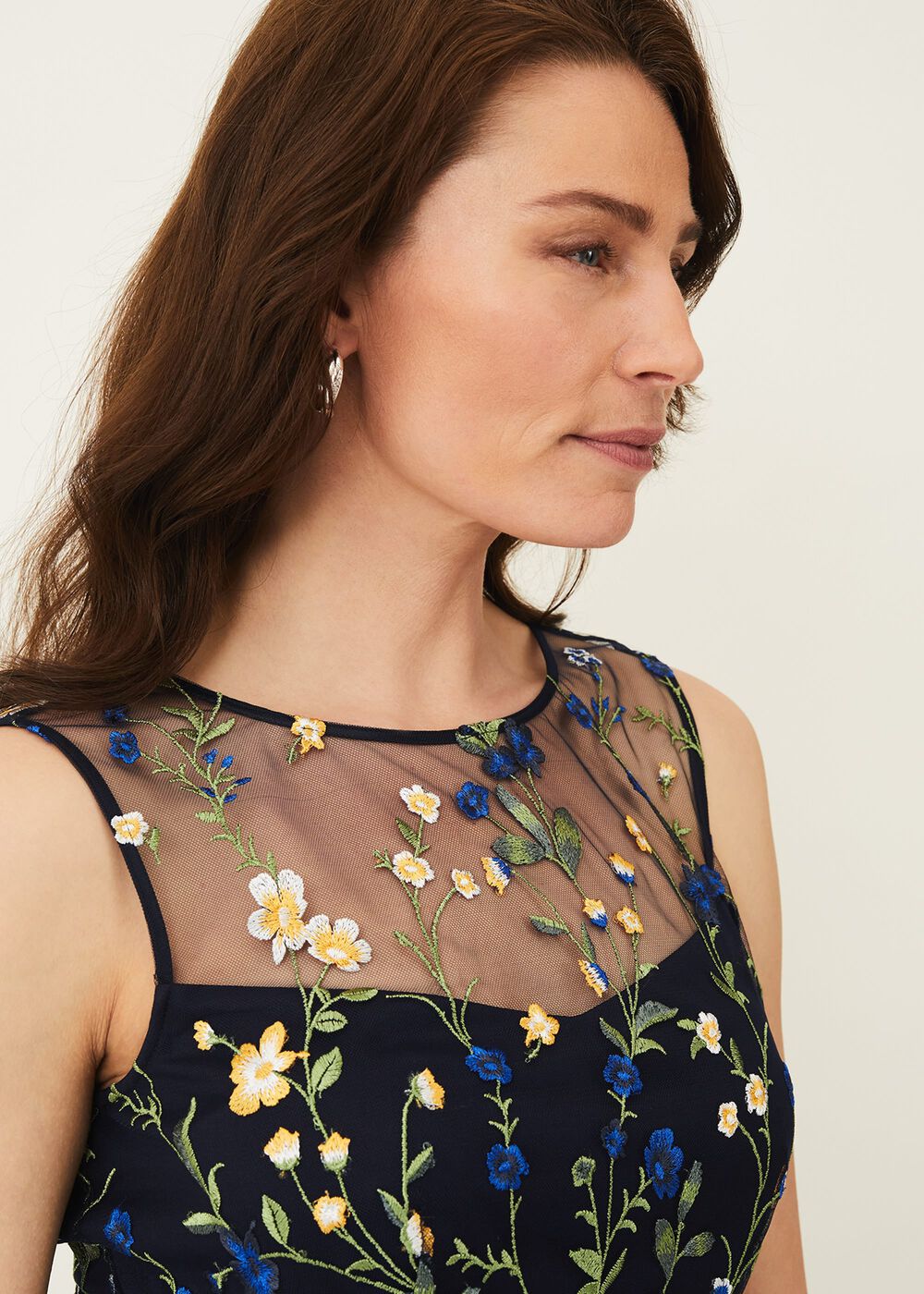 Esmeralda Embroidered Fit & Flare Dress - Navy/Multi