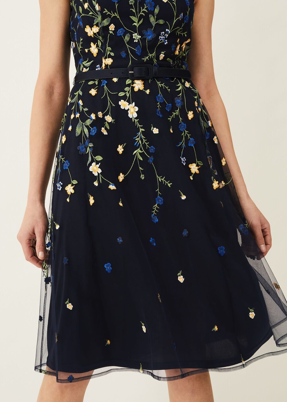 Esmeralda Embroidered Fit & Flare Dress - Navy/Multi