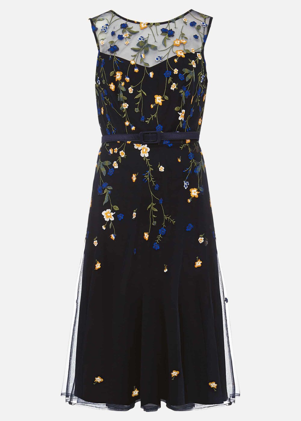 Esmeralda Embroidered Fit & Flare Dress - Navy/Multi