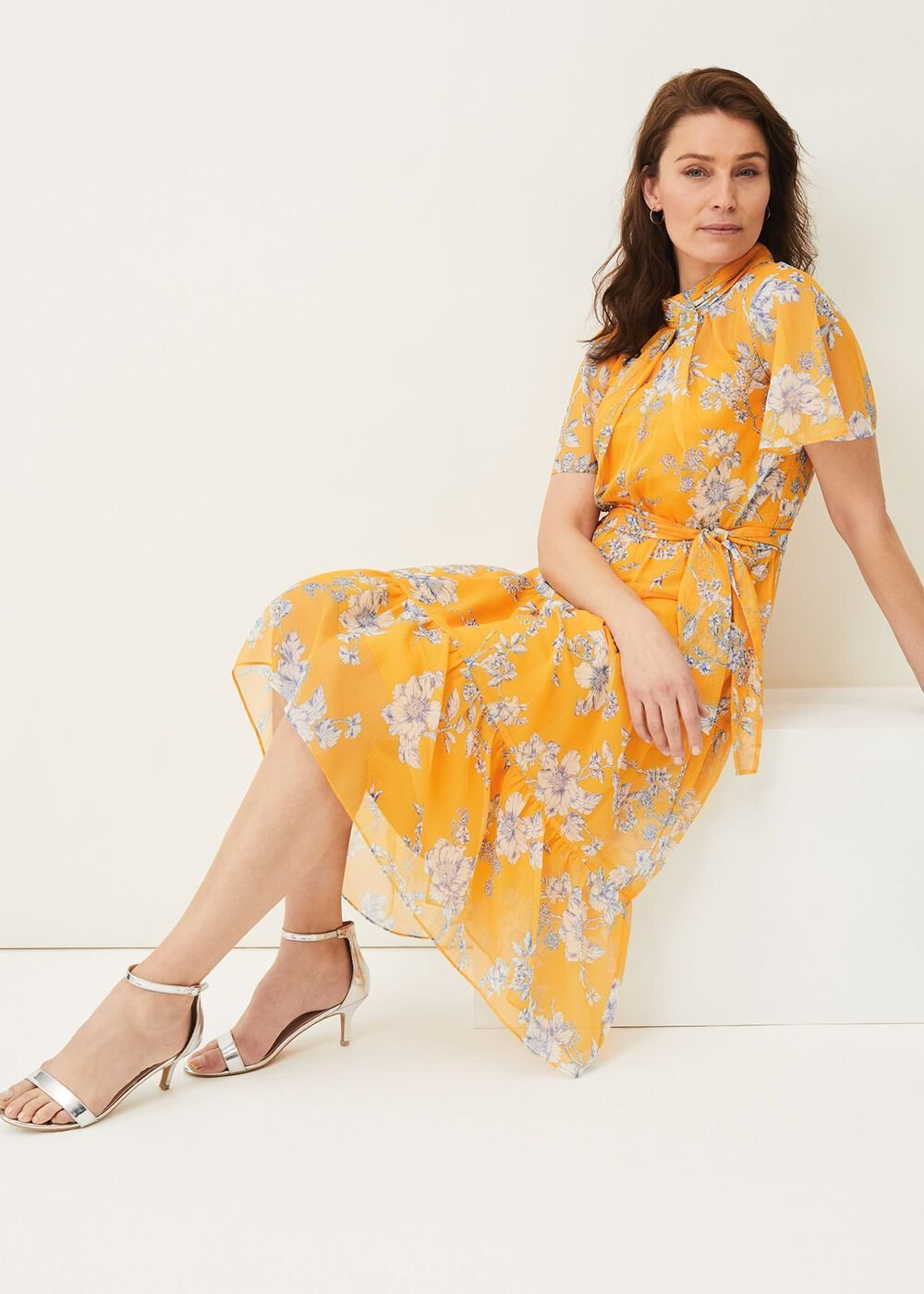 Emmalyn Tiered Georgette Dress - Canary