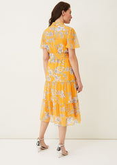 Emmalyn Tiered Georgette Dress - Canary