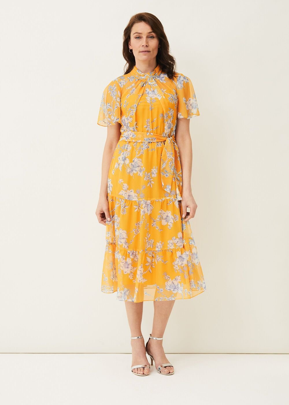 Emmalyn Tiered Georgette Dress - Canary