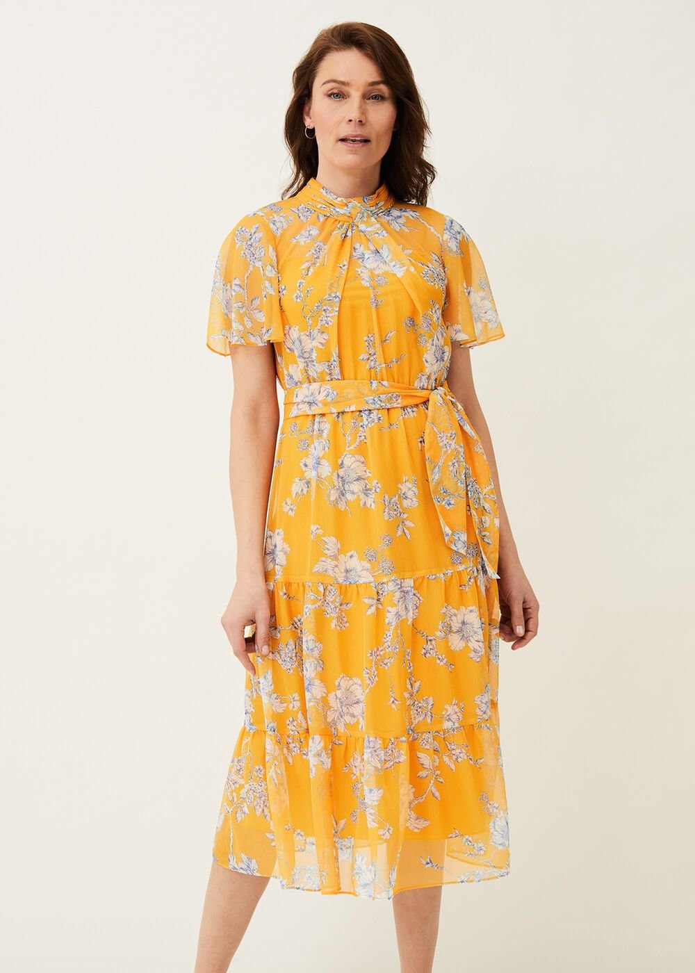 Emmalyn Tiered Georgette Dress - Canary