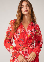 Bernadette Tiered Chiffon Dress - Kingfisher/Ivory