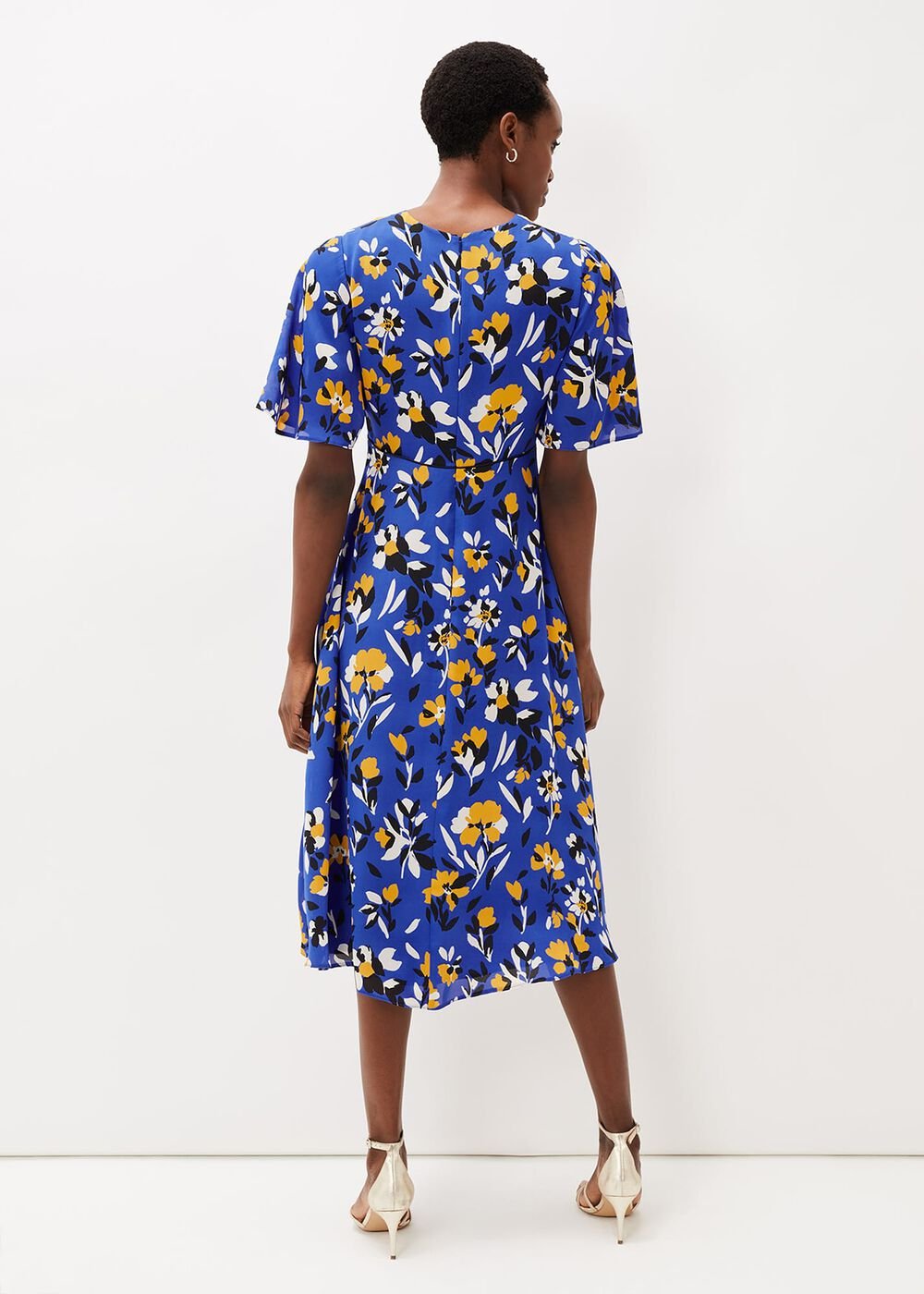 Jayla Floral Printed Dress - Cerulean/Almond/Canary
