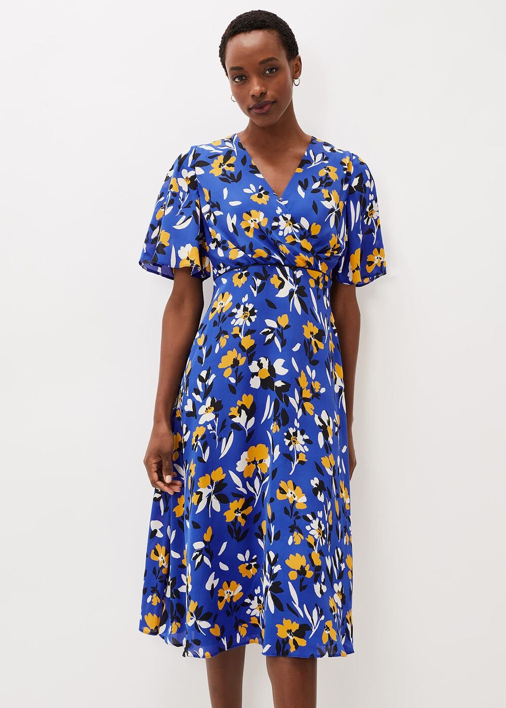Jayla Floral Printed Dress - Cerulean/Almond/Canary