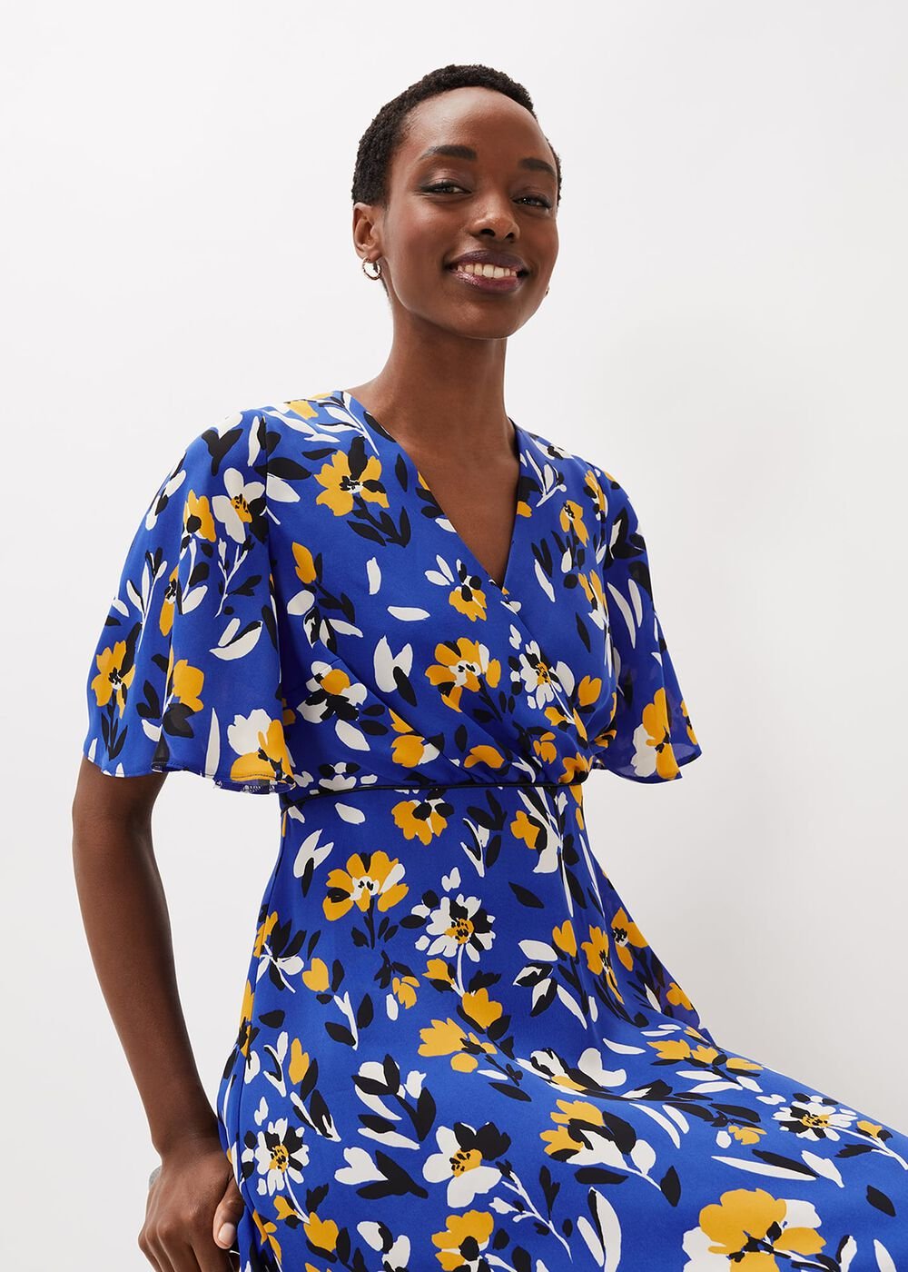 Jayla Floral Printed Dress - Cerulean/Almond/Canary