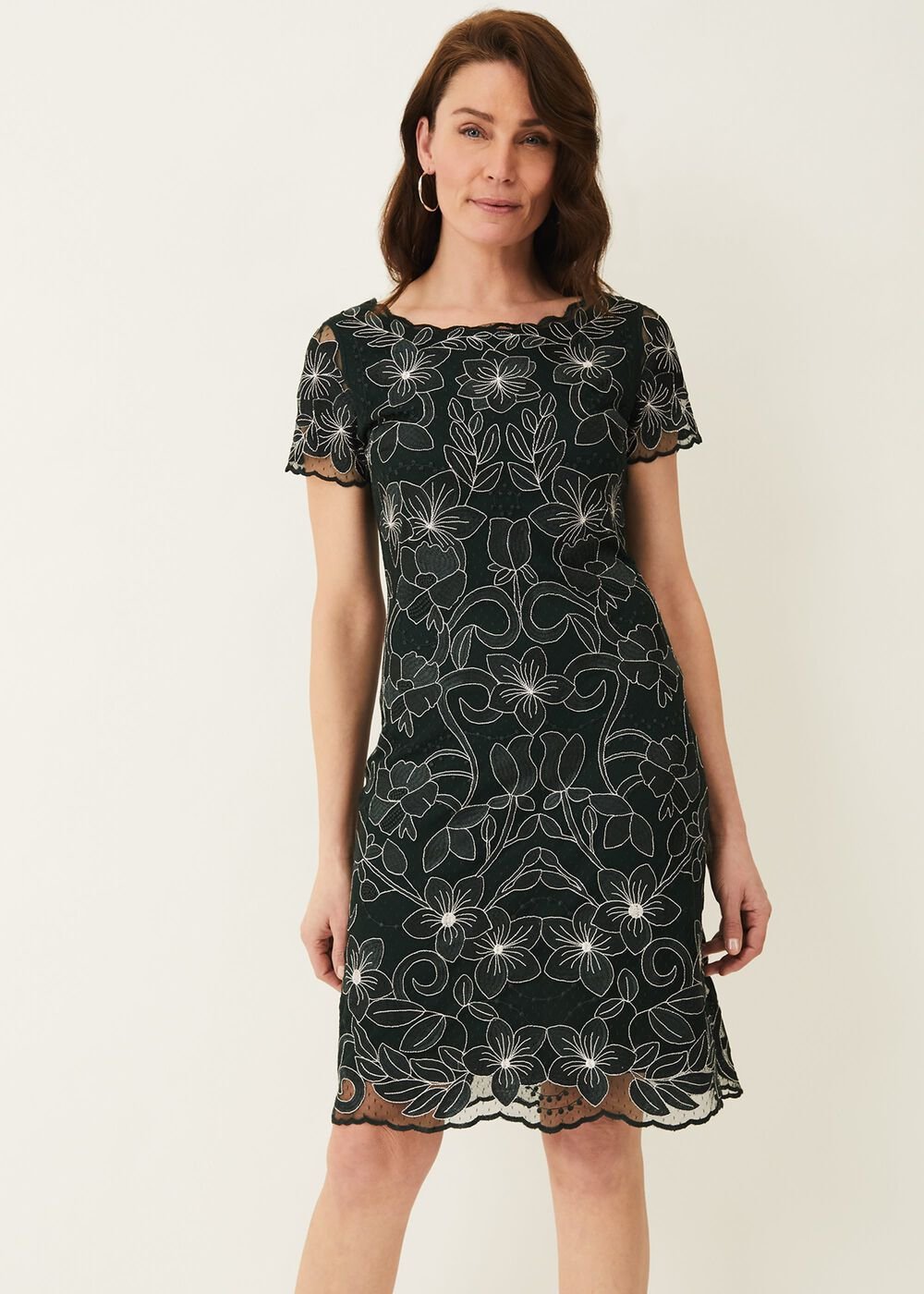 Nessa Embroidered Dress - Pine/Pearl